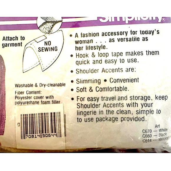 💜SIMPLICITY💜 VTG SELF-GRIPPING 3/4”THICK FOAM Shoulder Pads NIP - Picture 4 of 8